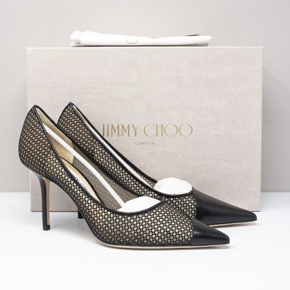 Jimmy Choo Love 85 Black Asymmetrical Mesh Leather Heels (Multiple Sizes)